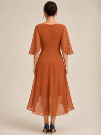 Cowl Neck Ruched Chiffon Mother of the Bride Dresses with Flutter Sleeves