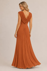 Cowl Neck Ruched Chiffon Mother of the Bride Dress