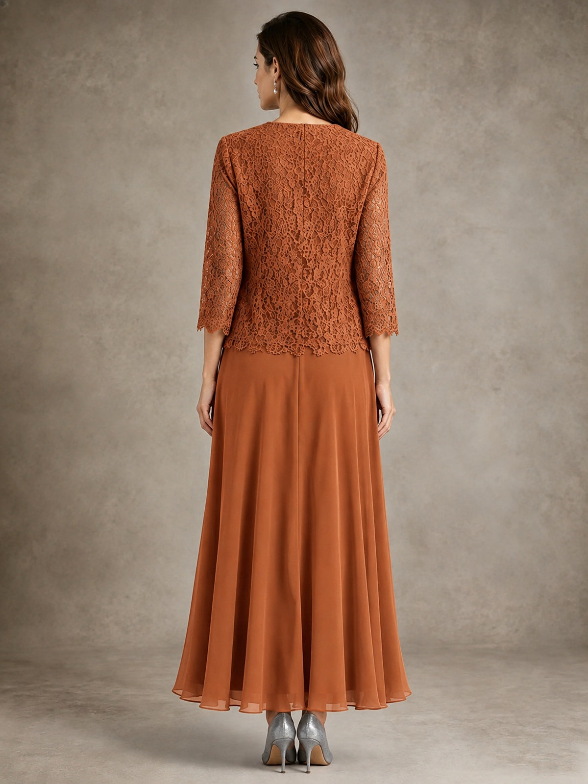 2-Piece Chiffon Mother of the Bride Dress with Lace Jacket
