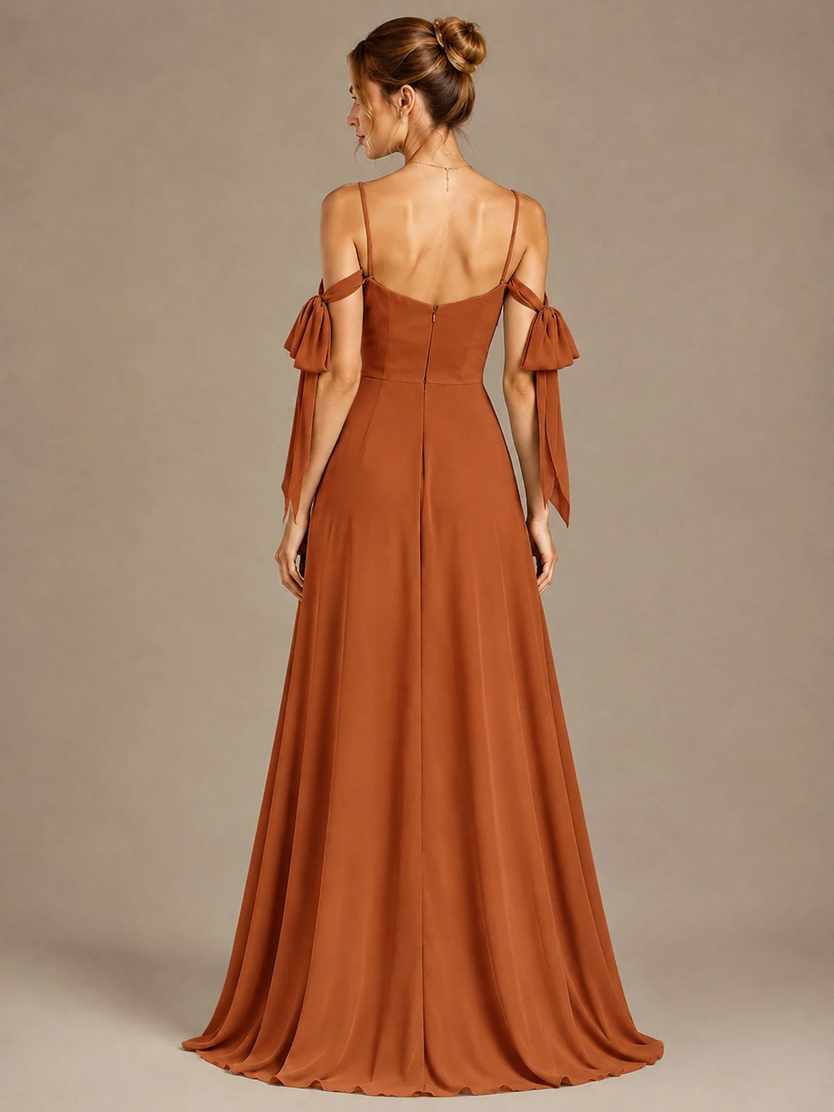 A-Line Ruffles Chiffon Bridesmaid Dress with Slit