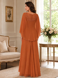 Elegant Chiffon Mother of the Bride Dress with Lace Applique and Cape Sleeves
