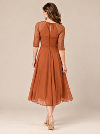 Tea-Length Mother of the Bride Dress with Lace 3/4 Sleeves