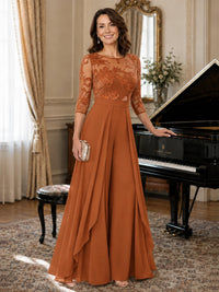 Lace Applique Wide-Leg Chiffon Mother of the Bride Jumpsuit