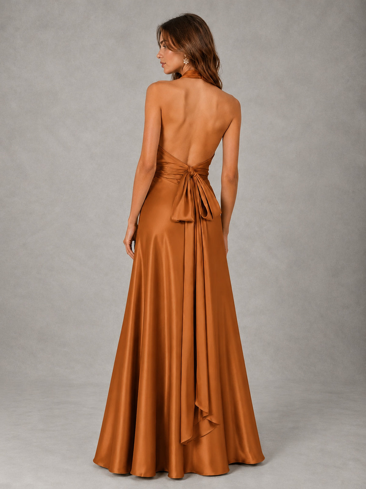 Sage Green Satin A-Line Bridesmaid Dress with Halter Neck