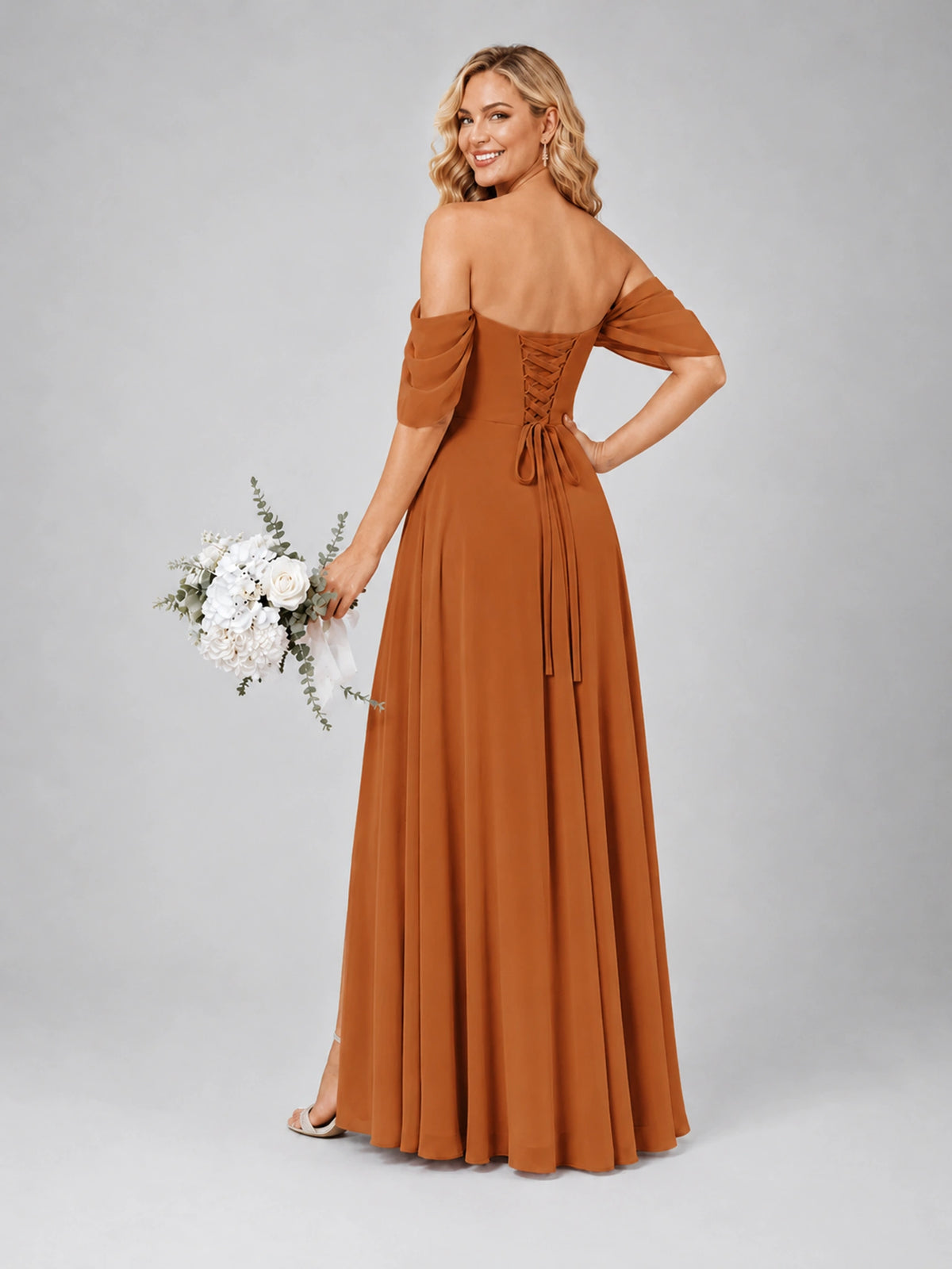 Off Shoulder Chiffon Bridesmaid Dress with Slit