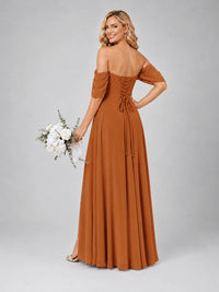 Off Shoulder Chiffon Bridesmaid Dress with Slit