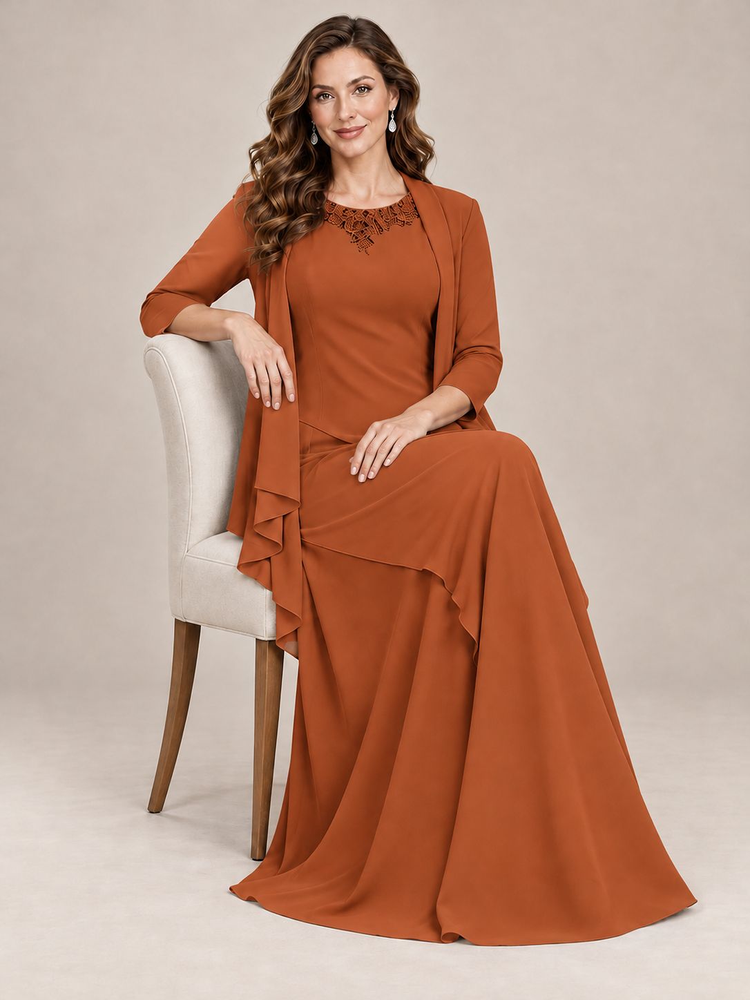 Dusty Blue Two-Piece Chiffon Mother of the Bride Dress with Jacket