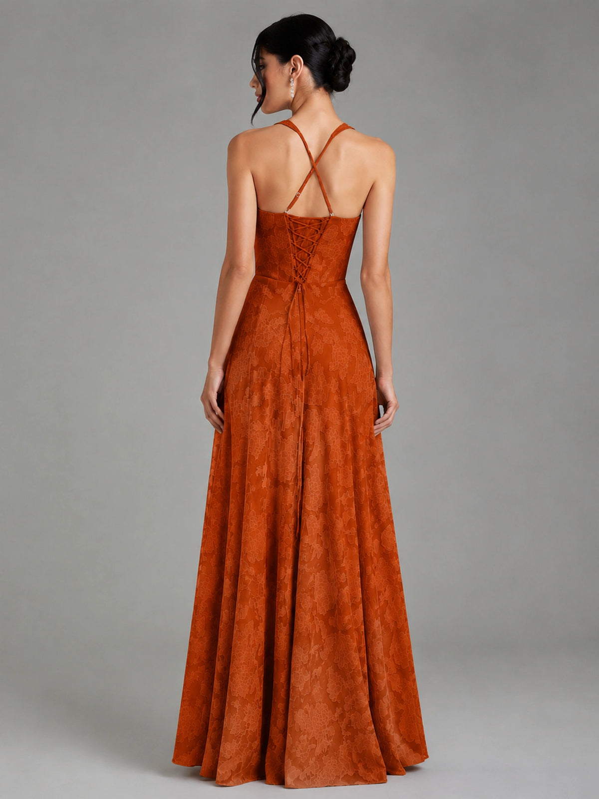 A-Line Halter Floral Chiffon Maxi Dress