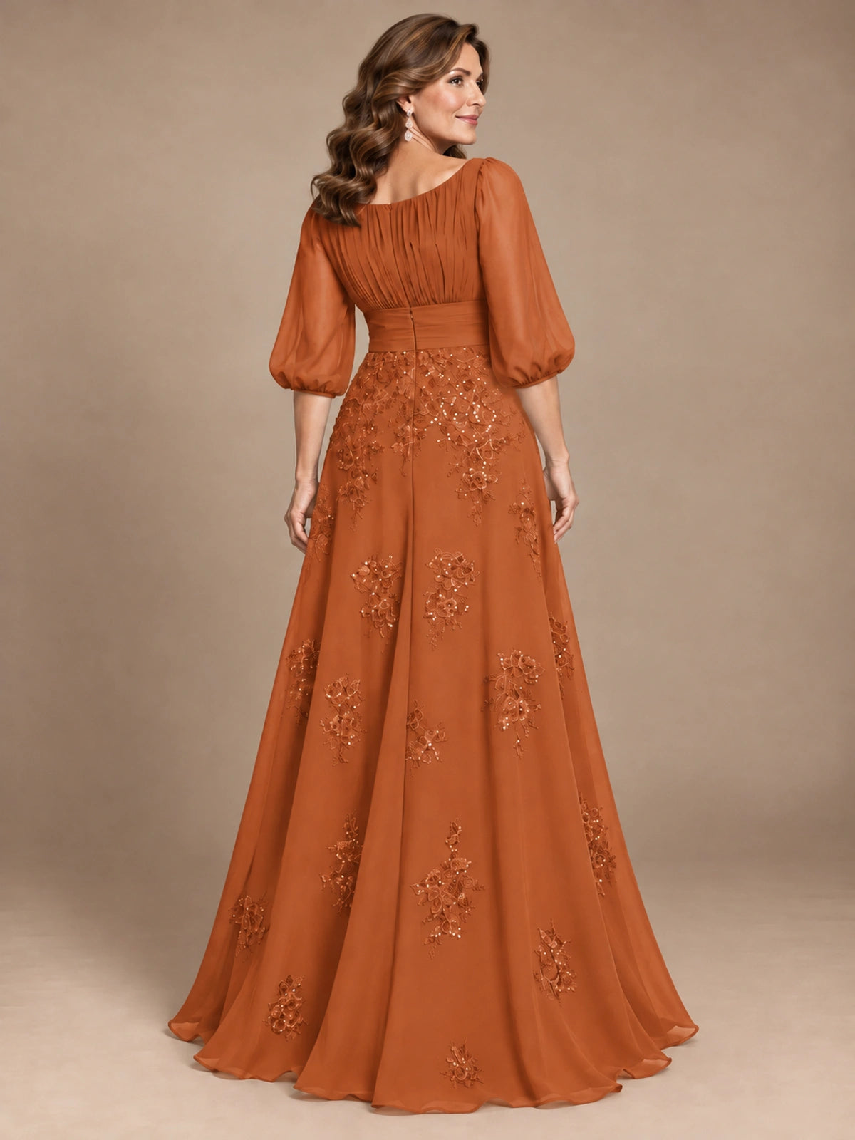 A-Line Mother of the Bride Dress with Sheer Puff Sleeves