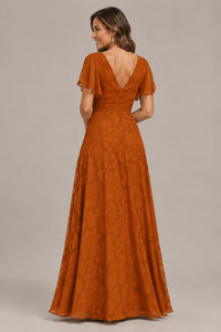 Jovellee Floral Chiffon A-Line Mother of the Bride Dress with Flutter Sleeves