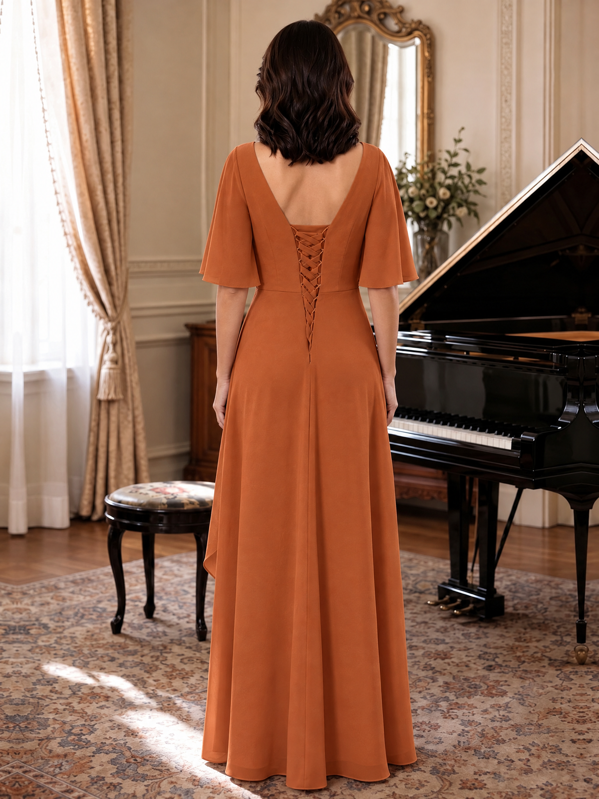 V-Neck Chiffon Lace Mother of the Bride Dresses