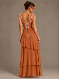 Spaghetti Strap Tiered Ruffles Chiffon Prom Dress