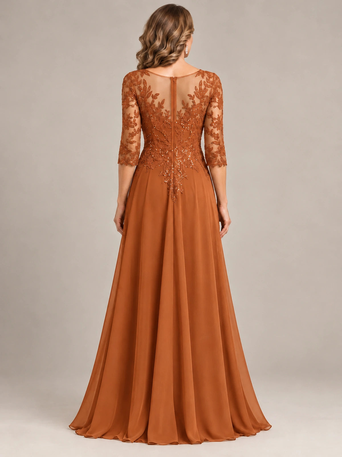 Sequin Lace A-Line Mother of the Bride Dress with 3/4 Sleeves