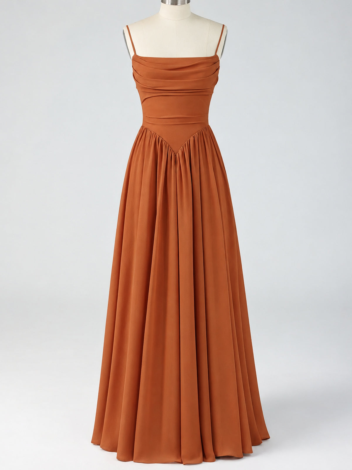 Spaghetti Strap Ruched Chiffon Maxi Dress with Backless