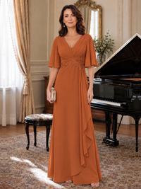 V-Neck Chiffon Lace Mother of the Bride Dresses