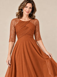 Tea-Length Mother of the Bride Dress with Lace 3/4 Sleeves