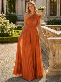 One Shoulder Pleated Chiffon A-Line Floor-Length Bridesmaid Dress