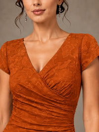 V-Neck Floral Jacquard Mother of the Bride Dress with Slit