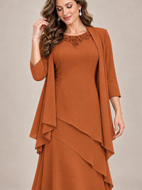 Dusty Blue Two-Piece Chiffon Mother of the Bride Dress with Jacket