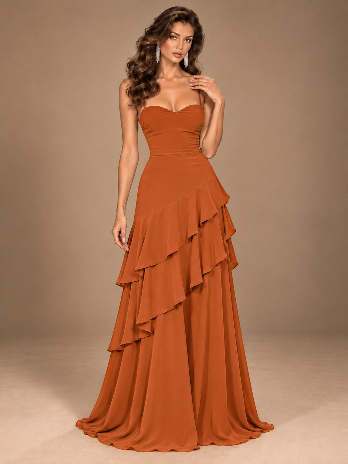 Sweetheart A-Line Ruffle Prom Dress with Spaghetti Straps