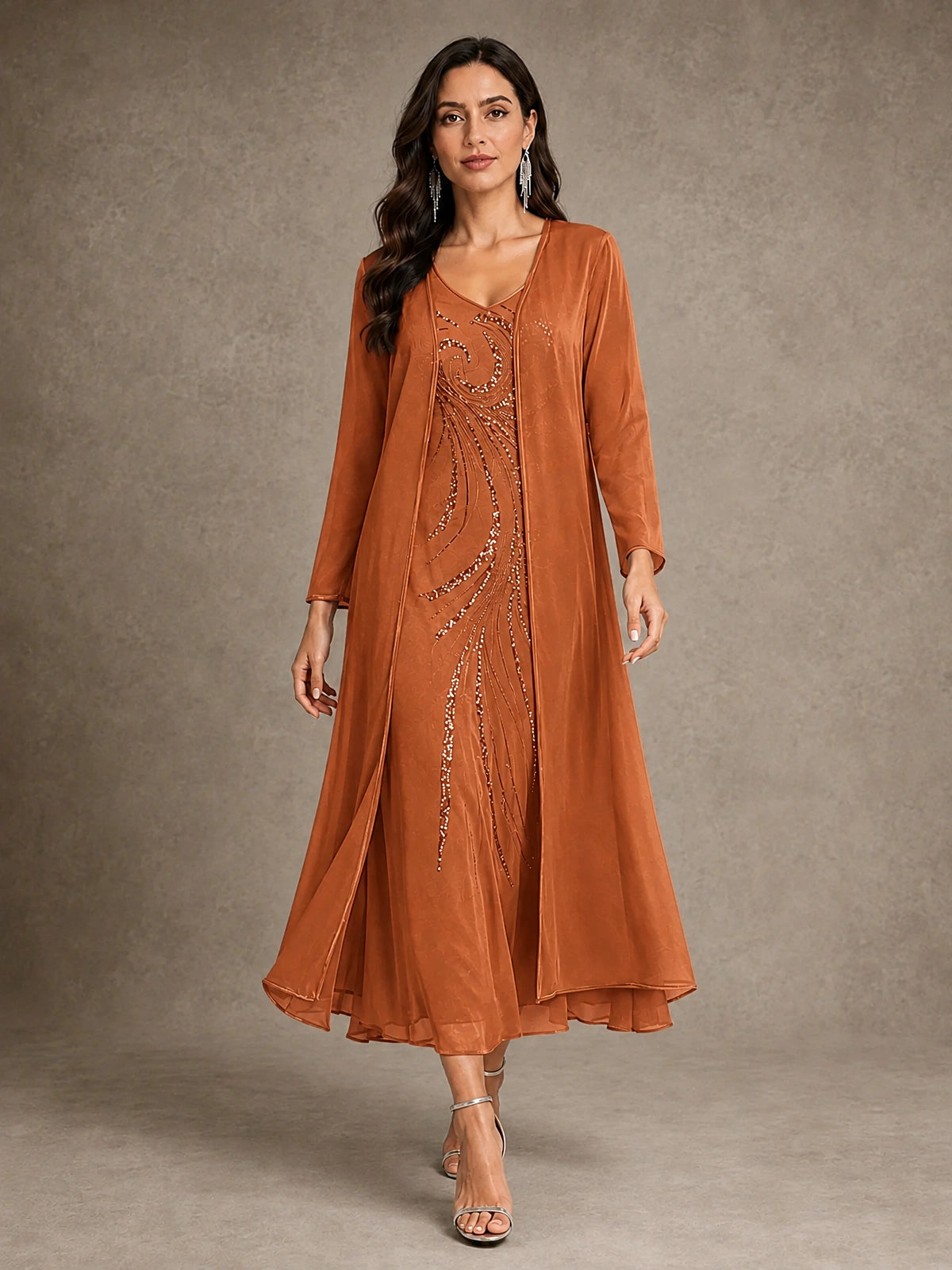 Sequin Chiffon Mother of the Bride Dress with Jacket
