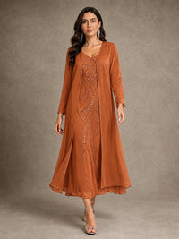 Sequin Chiffon Mother of the Bride Dress with Jacket