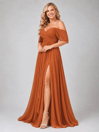 Off Shoulder Chiffon Bridesmaid Dress with Slit