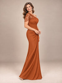 One Shoulder Chiffon Mother of The Bride Dress