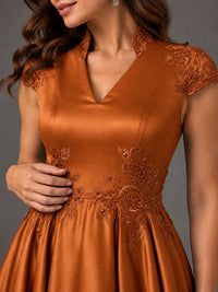 Lace Appliqué A-Line Satin Maxi Dress