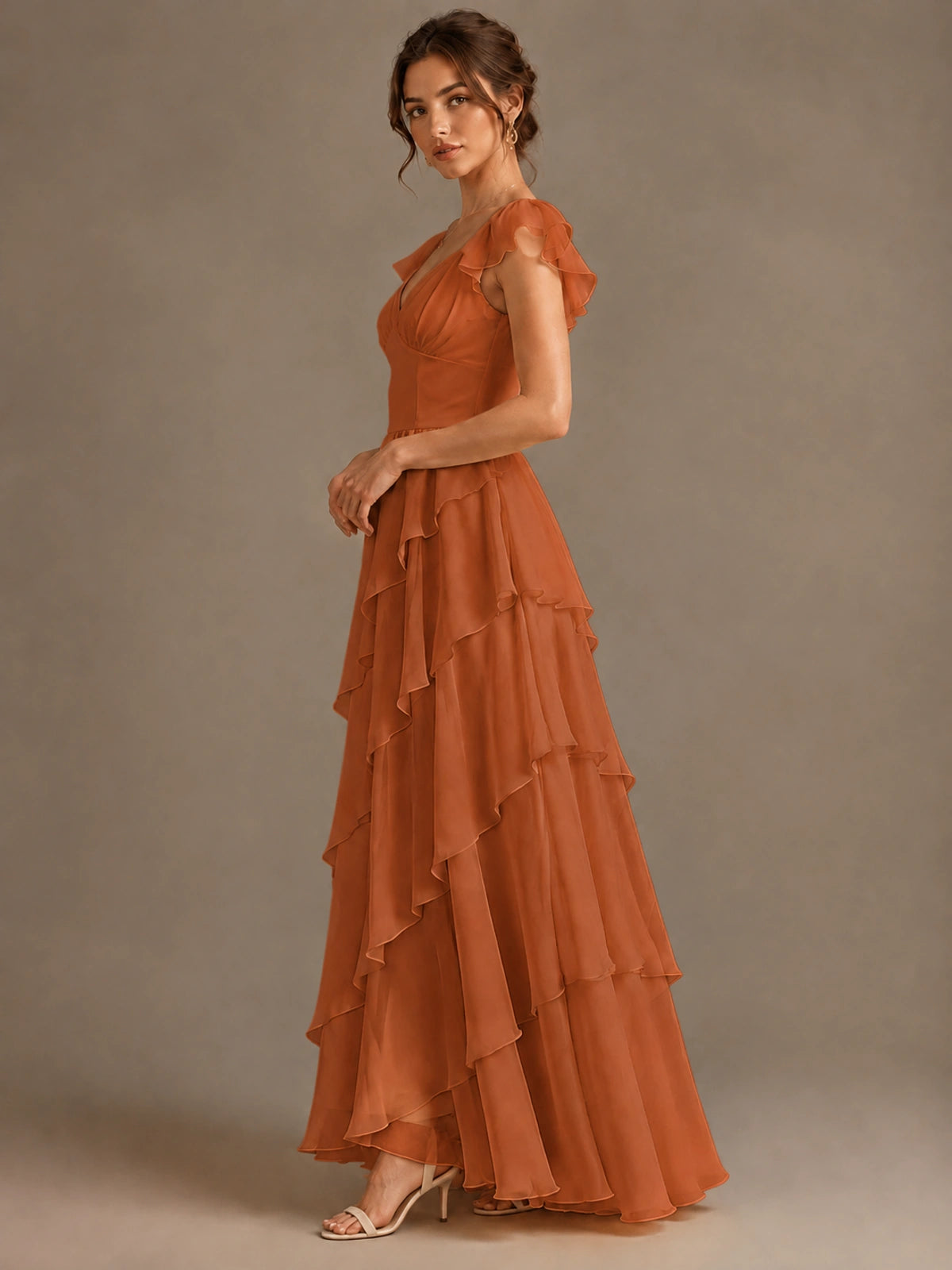 Ruffle Tiered V Neck Maxi Dress