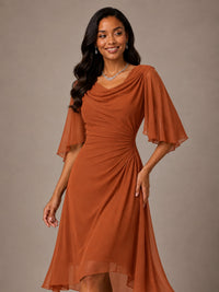 Cowl Neck Ruched Chiffon Mother of the Bride Dresses with Flutter Sleeves