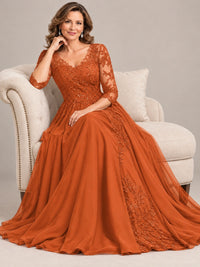 Sequin Lace A-Line Mother of the Bride Dress with 3/4 Sleeves