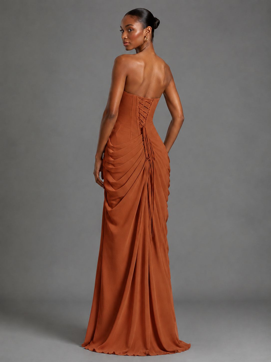 Strapless Bodycon Pleated Chiffon Formal Dress with Slit