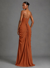 Strapless Bodycon Pleated Chiffon Formal Dress with Slit