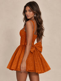 Sweetheart Glitter Tulle Puffy Mini Dress with Bow