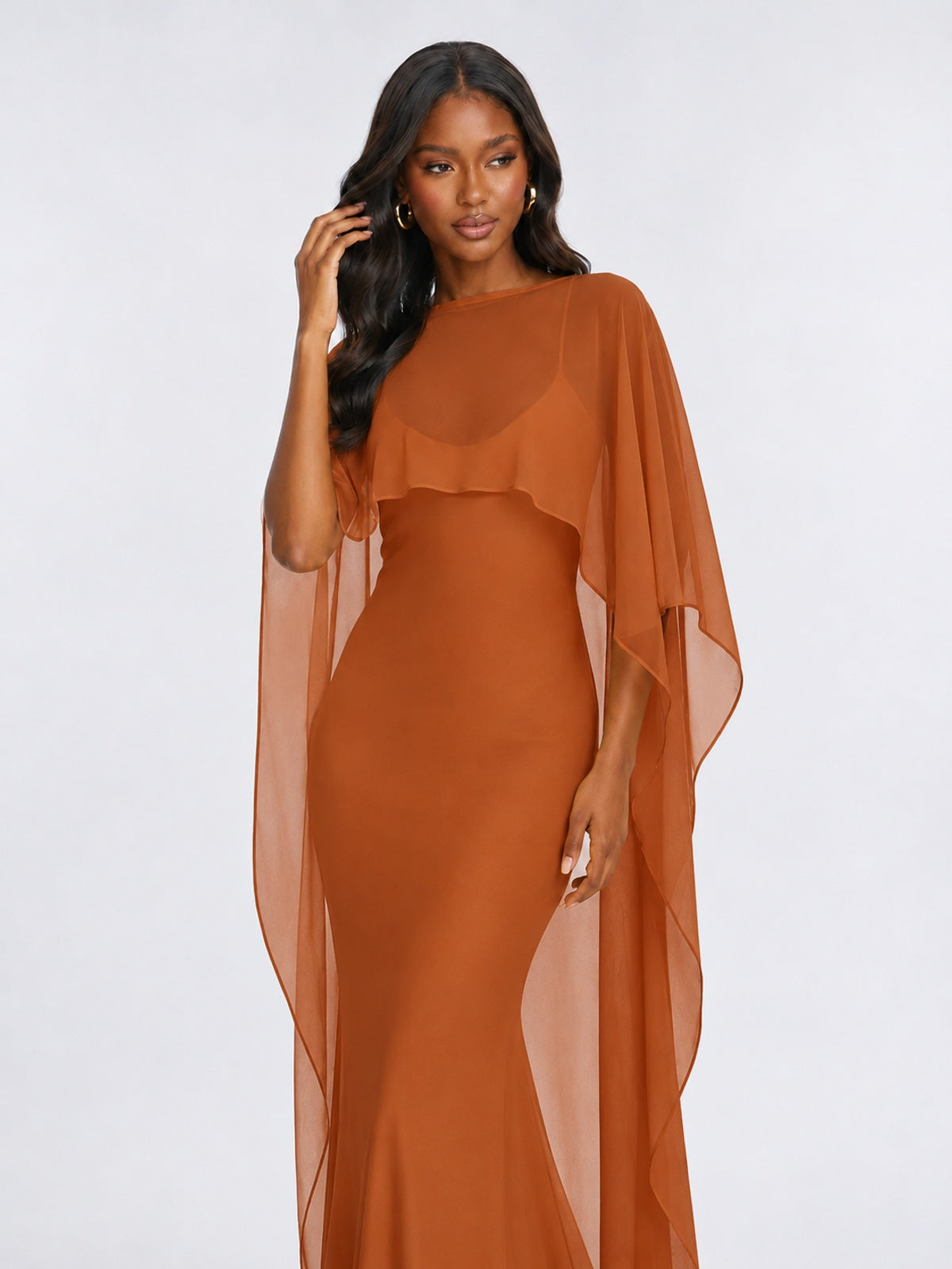 Satin Cape Prom Dresses Meramid Maxi Dress