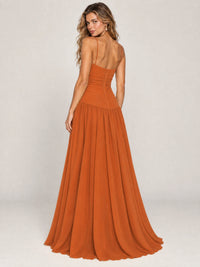 Butter Yellow Ruched Spaghetti Strap Drop-Waist Prom Dress