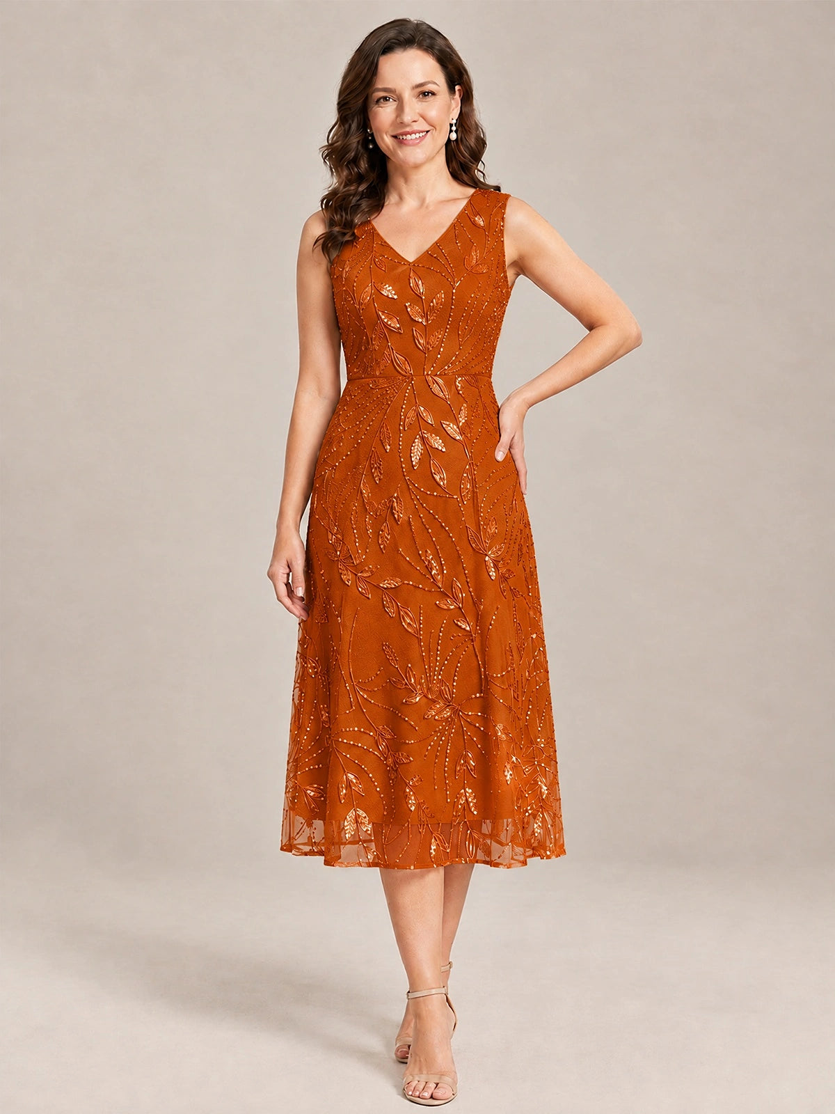 Tea Length Sequin Lace Mother of the Bride Dress with Chiffon Jacket
