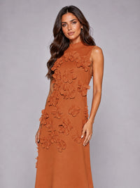 3D Floral Applique High Neck Prom Maxi Dress