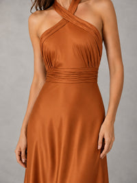 Sage Green Satin A-Line Bridesmaid Dress with Halter Neck