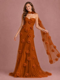Blush Pink Strapless Sweetheart 3D Floral Tulle Mermaid Prom Dress