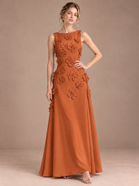 3D Floral Applique Sleeveless Formal Maxi Dress