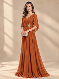 Ruched V Neck Mother of The Bride Dresses with Shawls Appliques and Cap Sleeves