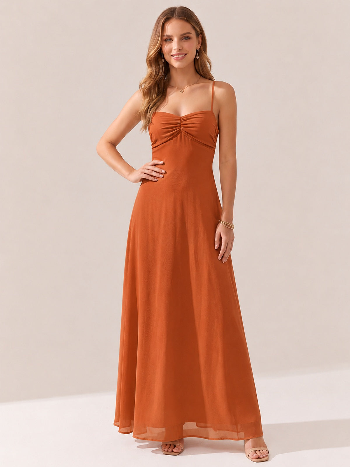 JOVELLEE Yellow Sweetheart Ruched Bust Chiffon Maxi Dress