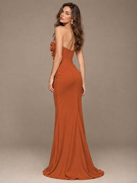 White Strapless Mermaid Maxi Dress with 3D Floral Appliques