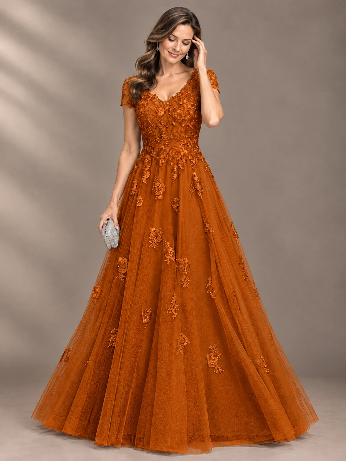 Lace Appliques A-line Mother of The Bride Dresses with Short Sleeves
