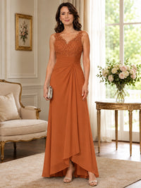 Elegant Chiffon Mother of the Bride Dress with Lace Applique and Cape Sleeves