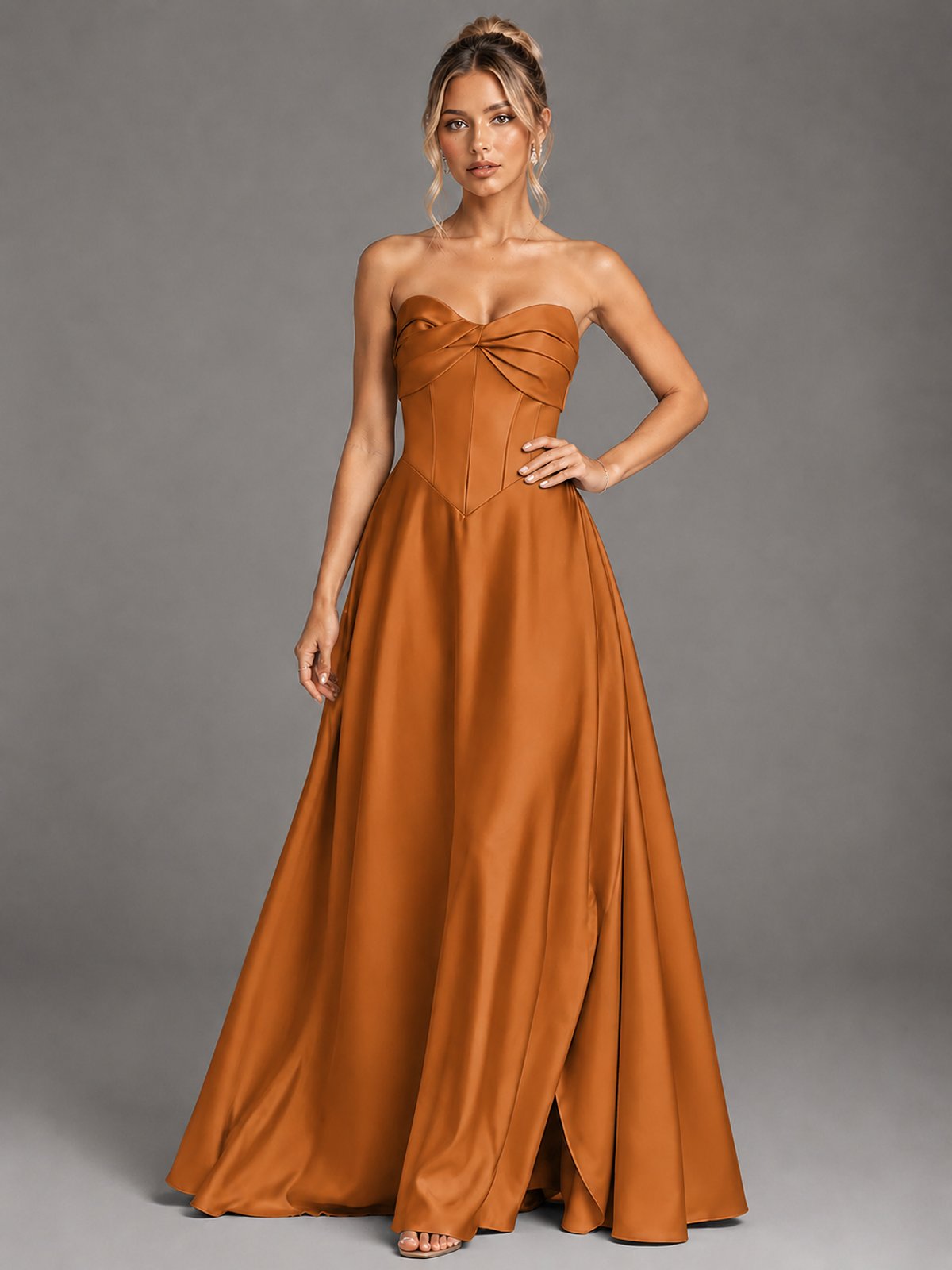 Sweetheart Neck Strapless Satin A-Line Prom Dress