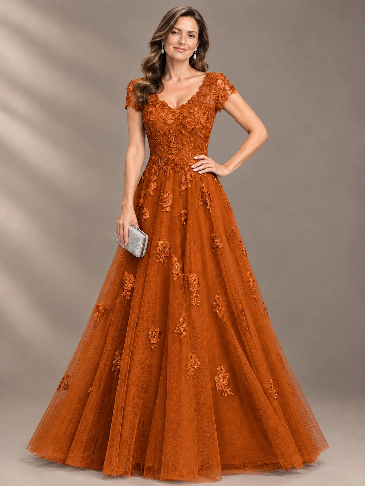 Lace Appliques A-line Mother of The Bride Dresses with Short Sleeves