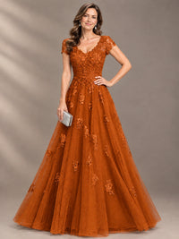 Lace Appliques A-line Mother of The Bride Dresses with Short Sleeves